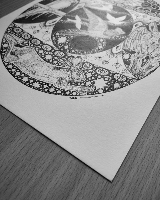 Ostara and the Hare, Original Pen and Ink Artwork