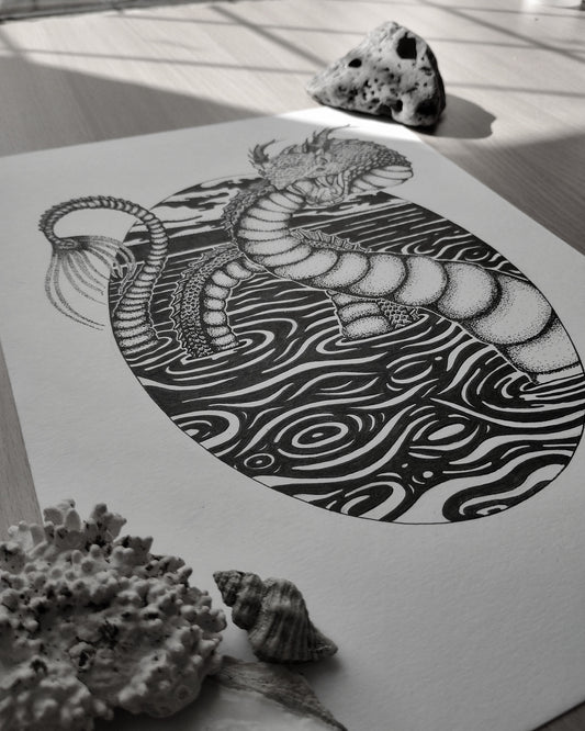 Filey Brigg Dragon, Original Pen and Ink Artwork