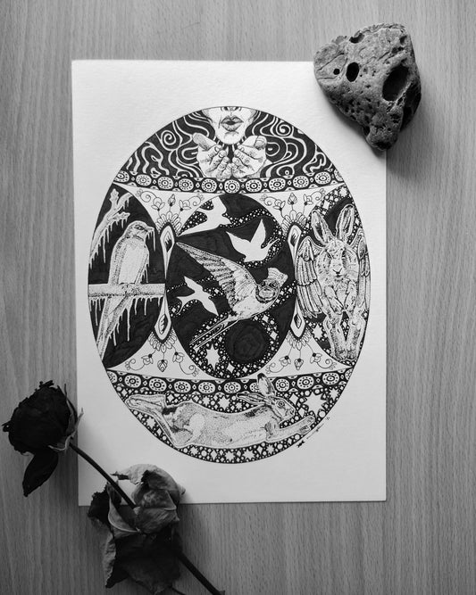 Ostara and the Hare, Original Pen and Ink Artwork