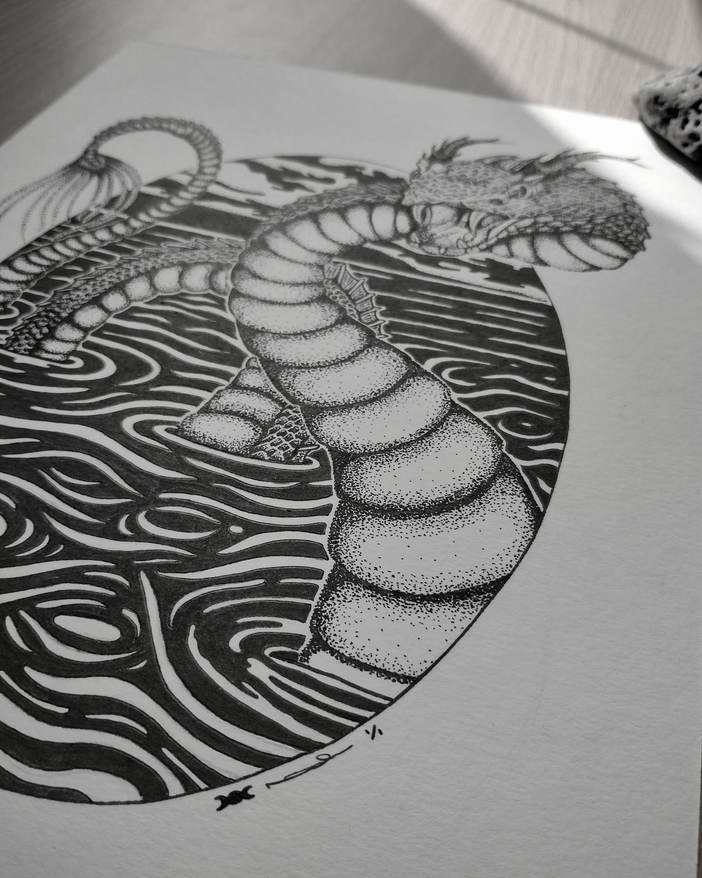Filey Brigg Dragon, Original Pen and Ink Artwork