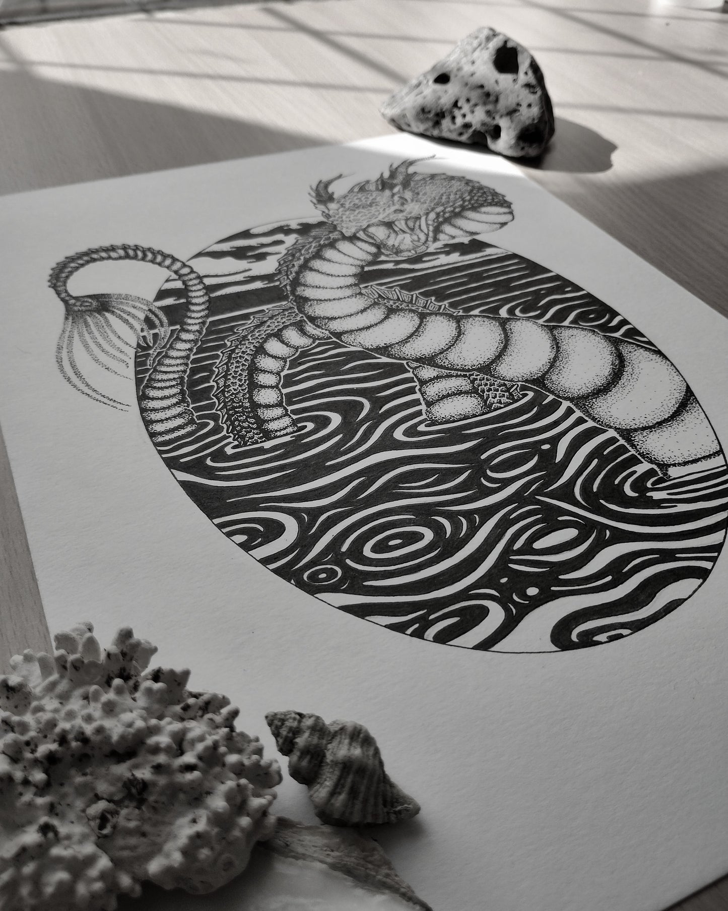Filey Brigg Dragon, Original Pen and Ink Artwork